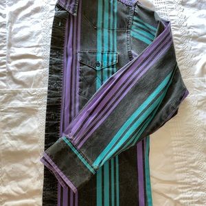 Vintage wrangler button up with teal and purple stripes